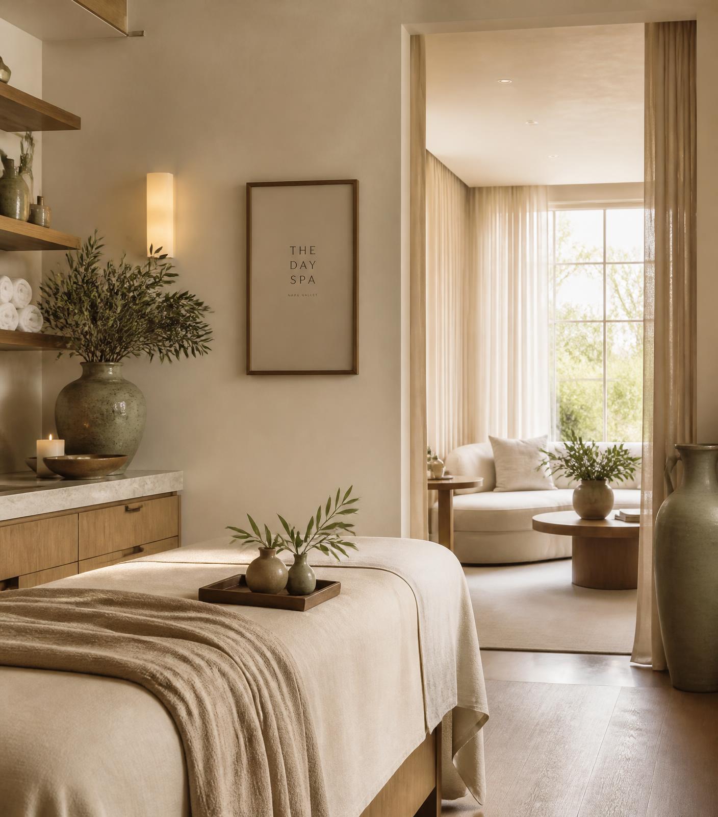 Calm treatment room and lounge inside Élan Beauty & Spa